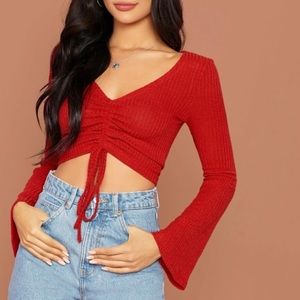Red SHEIN Bell Sleeve Blouse - Size S (EUC)